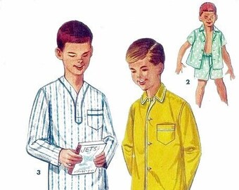 Simplicity 1434 Pajamas Boys' Pull-On Size 10 (Chest 28") Summer or Winter styles in 2 Lengths 1950s Vintage Sewing Pattern