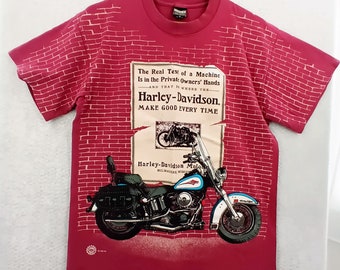 1995 Vintage Harley T-Shirt Softtail Brick Wall All-Over-Print Motorcycle Single Stitch T-Shirt Sz Med Harley Davidson Licensed