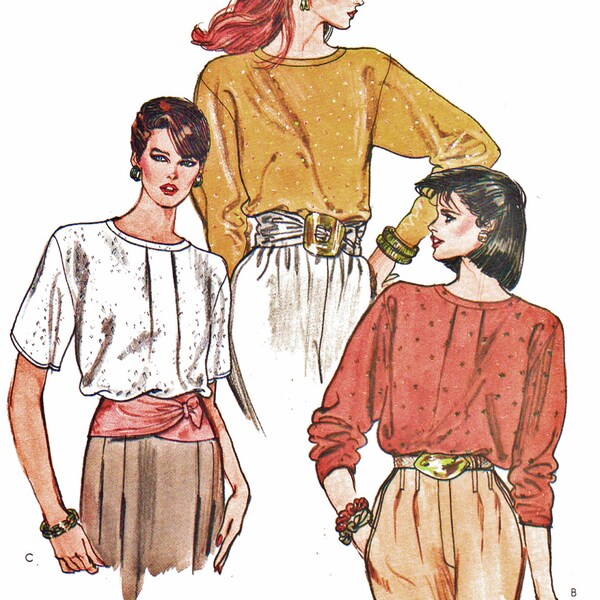 Vogue 8609 (14-18) Misses Blouse Loose-Fitting Pullover in 3 EASEY Styles Career Wear Office 1980s Womens Vintage Sewing Pattern UNCUT 80s