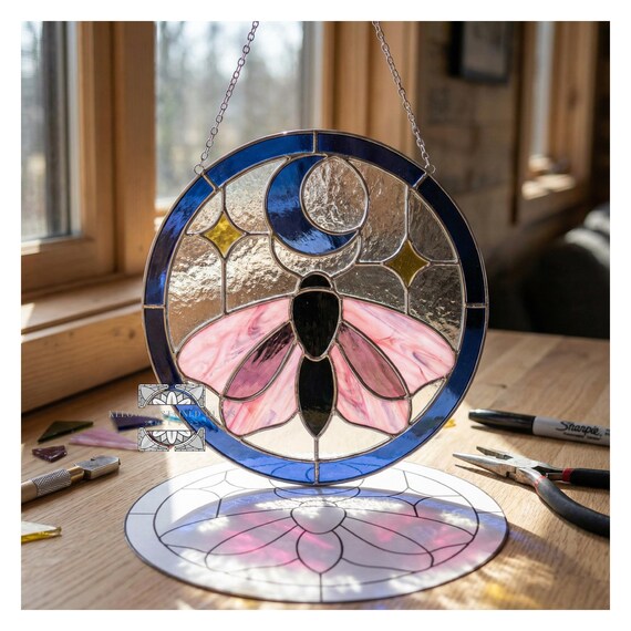 Celestial Moon Moth Stained Glass Pattern