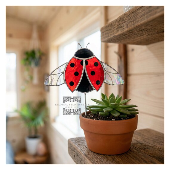 Lady Bug Plant Stake Stained Glass Pattern