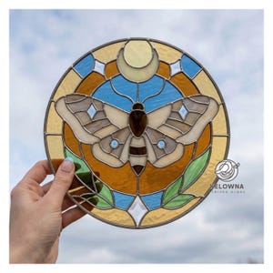 Celestial Moth and Moon Stained Glass Pattern
