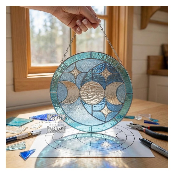 Stained Glass Celestial Moon Pattern