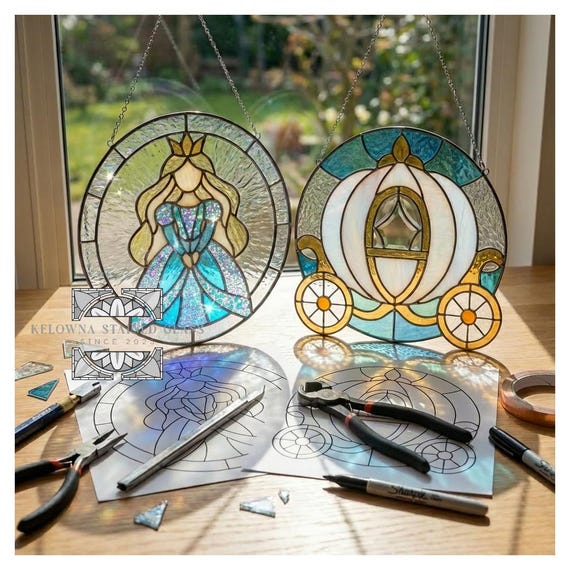 Princess and Carriage Stained Glass Pattern - PDF digital download