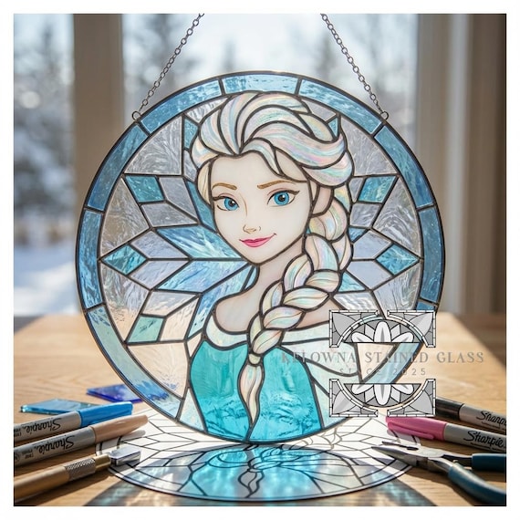Elsa Princess Stained Glass Pattern