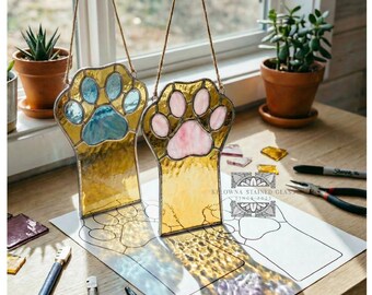 Patrón de pata de gato en vitral