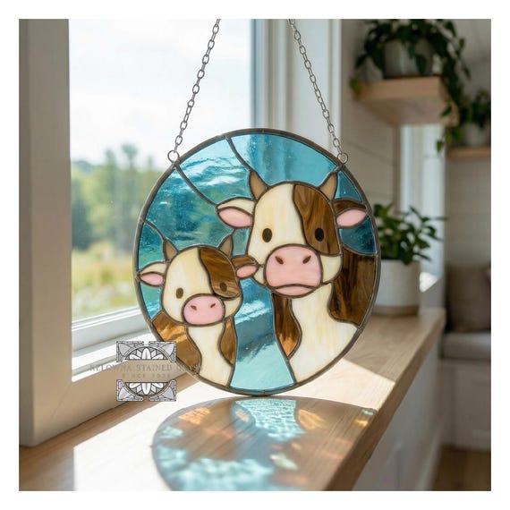 Stained Glass Mama and Baby Cow Pattern
