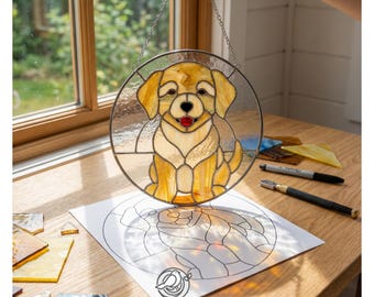 Labrador dog stained glass pattern - Etsy 日本