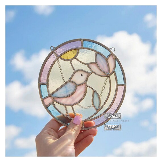 Stained Glass Bird and Flower Pattern