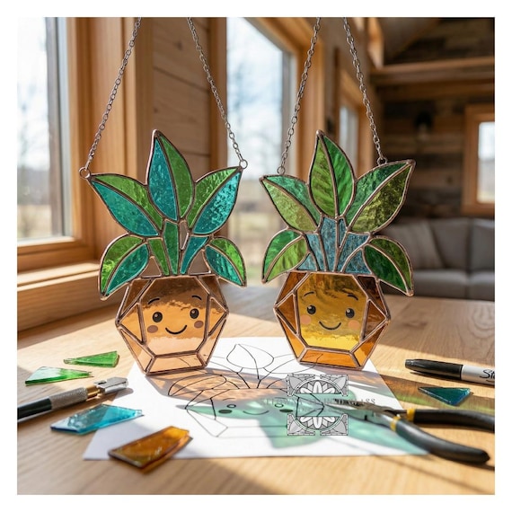 Stained Glass Adorable Plant Pattern