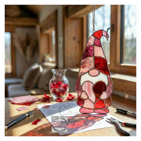 Stained Glass Valentine Gnome Pattern