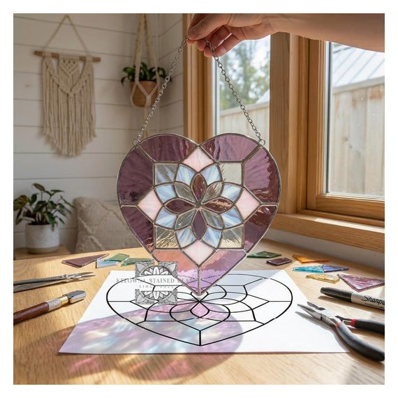 Stained Glass Mandala Heart Pattern