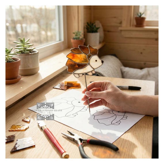 Stained Glass Hedgehog Plant Stake Pattern