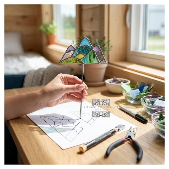 Stained Glass Mountain Plant Stake Pattern