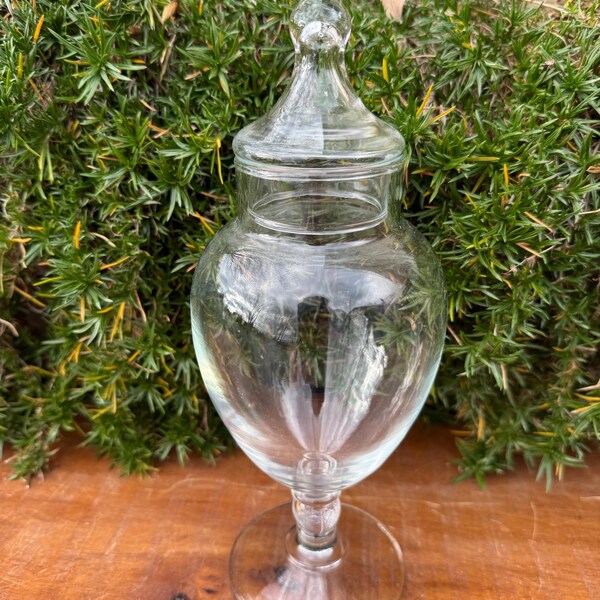 Vintage Clear Glass Apothecary Jar Candy Dish Bathroom Vanity Jar 10.5”
