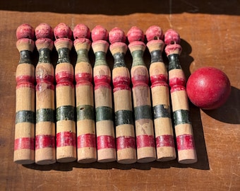 アンティークの木製スキットル、卓上ボウリングゲーム - Etsy 日本