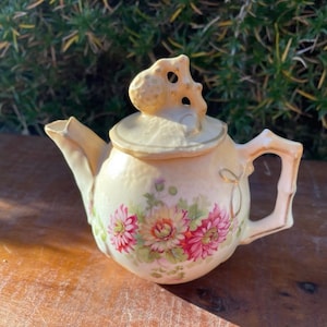 Vintage Austrian Miniature Pink and Gold Accent Flower Teapot