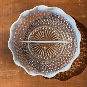 Vintage Anchor Hocking Moonstone Hobnail Opalescent Relish Tray