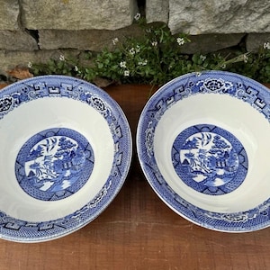 Antique Set of 2 Homer Laughlin Blue Willow Transferware 8.5-Inch Serving Bowls D43 N6