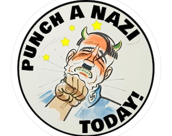 Punch a Nazi Today! Anti Fascist Decal, Vintage WWII Artwork