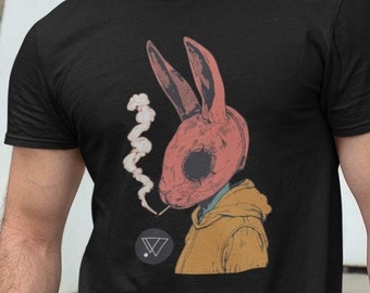 Smoking Bunny T-Shirt – Dark Humorous Graphic Tee, Edgy Streetwear Art, Weirdcore