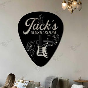 Nom de guitariste personnalisé avec lumières LED, oeuvre d'art murale en métal pour guitare, enseigne de guitare acoustique, décoration de studio de musique, cadeau pour guitariste