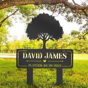 Custom Tree Plaque Marker, Metal Tree Garden Sign, Personalized Tree Metal Garden Marker, Tree Sign, Tree Stake, Yard Decor, Tree Decor