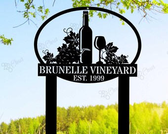 Personalized Metal Vineyard Stake,Metal Vineyard Decor,Metal Vineyard Sign,Wine Garden Stake,Metal Wine Yard Stake