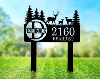 Custom Deer Address Sign,Personalized Cabin Address Sign,House Number Sign ,Metal Address Sign with Deer,Wildlife Address Sign