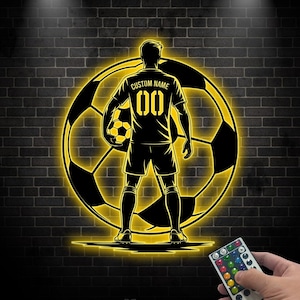 Personalized Soccer Ball Metal Wall Art Led Light, Soccer Ball Metal Wall Decor, Soccer Player Name Sign, Football Decor, Football Gift