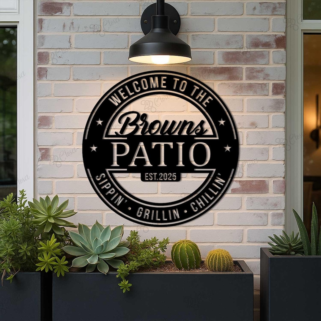 Custom Patio Metal Sign, Patio Lounge Sign, Personalized Family Name Sign, Patio Decor, Outdoor Wall Art, Backyard Sign, Porch Decor - 24 inches, Black
