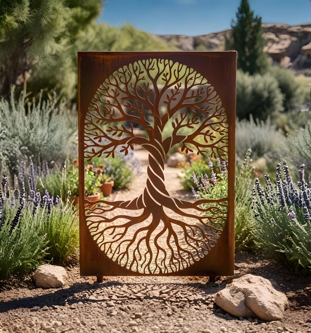 Tree of Life Metal Garden Panel, Rustic Garden Wall Art, Outdoor Tree ...