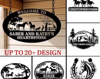 Personalized  Horse Farm Entrance Sign,Horse Ranch Sign,Western Ranch Sign,Horse Family Metal Art,Metal Ranch Sign,Ranch Decor