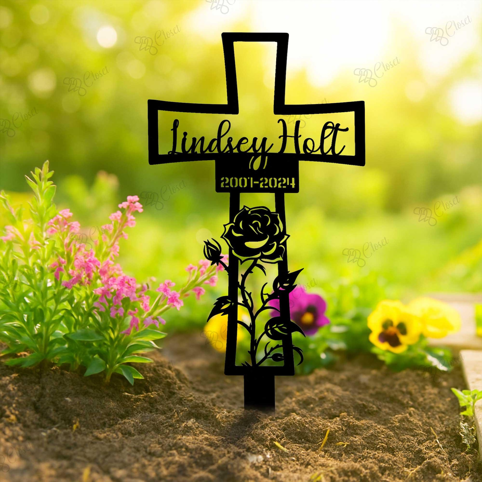 Custom Metal Cross Memorial Stake, Personalized Grave Marker, Memorial ...