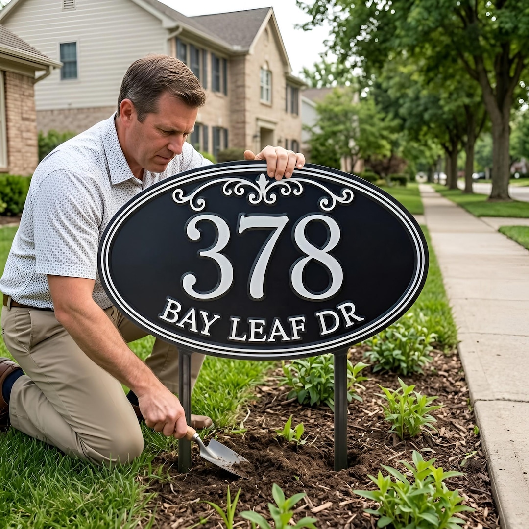 Personalized Address Yard Sign, Custom House Number Sign, Street Name ...
