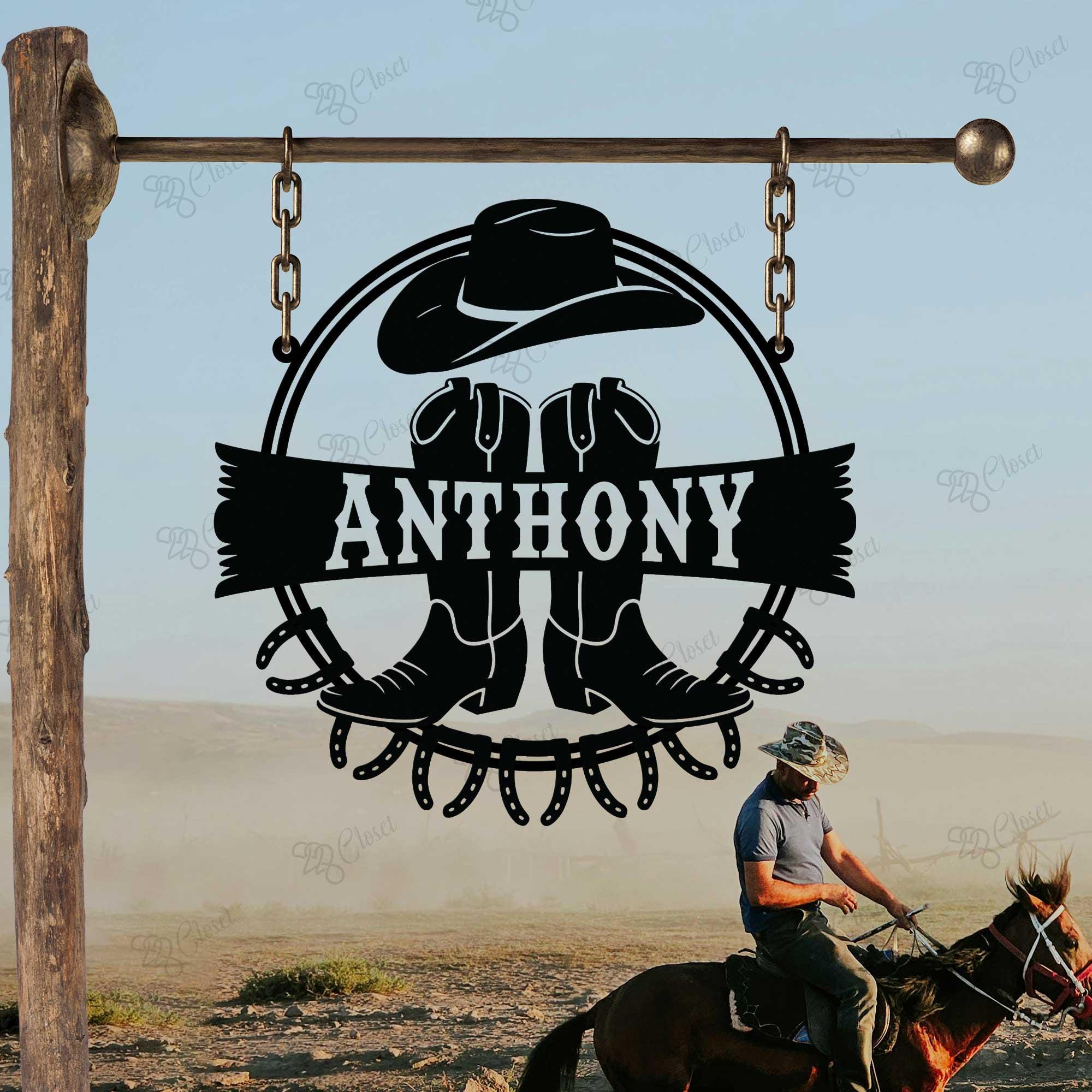 Personalized Cowboy Name Sign,Western Cowboy Metal Sign, Cowboy Man Cave Decor, Cowhat Decor