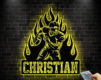 Cartello da parete personalizzato con nome di un calciatore, cartello personalizzato con giocatore di football, regalo per gli amanti del football, decorazione sportiva per la caverna dell'uomo, cartello da parete per tifosi di football