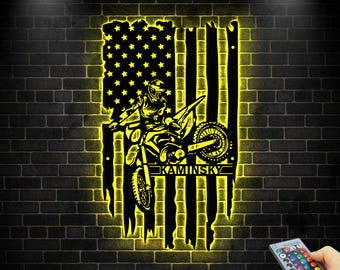 Custom Dirt Bike Metal Sign with Led Light, Motocross Gifts, Rider Name Sign, Motorcycle Biker Gift Home Decor, Gift for Son Daughter