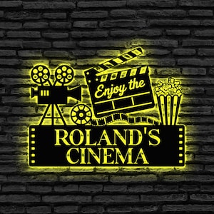 Personalized Cinema LED Sign,Custom Home Theater LED Sign,Home Movie Sign, Film Room Decor,Home Theater Wall Decor