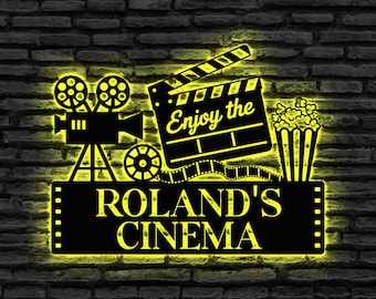 Personalized Cinema LED Sign,Custom Home Theater LED Sign,Home Movie Sign, Film Room Decor,Home Theater Wall Decor