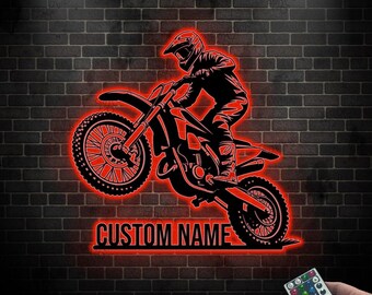 Arte de pared metálico personalizado para motocross, decoración de motocross, letrero metálico con nombre de motociclista, regalo para motociclista, regalo para motocross