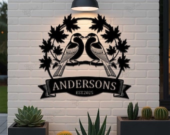 Personalized 40 Years Wedding Gift,Custom 50th Anniversary Lovebirds Metal Sign,25 Years Together,Family Name Sign,Wall Art Sign For Parents