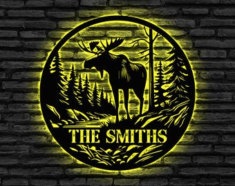 Personalized Moose Metal Sign, Moose Metal Wall Art, Custom Family Name Sign, Outdoor Decor, Farmhouse Decor, Cabin Sign, Man Cave Decor
