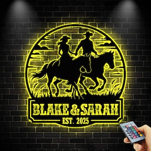 Benutzerdefinierte Cowboy Liebe Zeichen, Cowboy Paar Metallschild, Western Paar Zeichen, Geschenk für Jahrestag, Bauernhaus Paar Zeichen, Geschenk für Pferdeliebhaber
