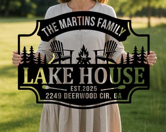 Personalized Lake House Sign,Lake House Metal Sign,Lake House Name Sign,Family Lake House Sign,Cabin Decor Metal Wall Art,Cabin Decoration