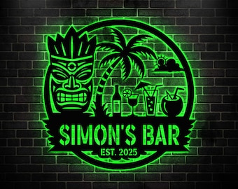 Personalized Tiki Bar Sign, Carved Wood Tiki Lounge Decor, Backyard Decor, Beach House Tiki Decor, Pool Sign Bar Sign