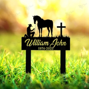 Custom Cowboy Memorial Cross ,Cowboy Grave Marker,Cowboy Grave Marker,Grave Marker with Horse,Memorial Cross Custom Name