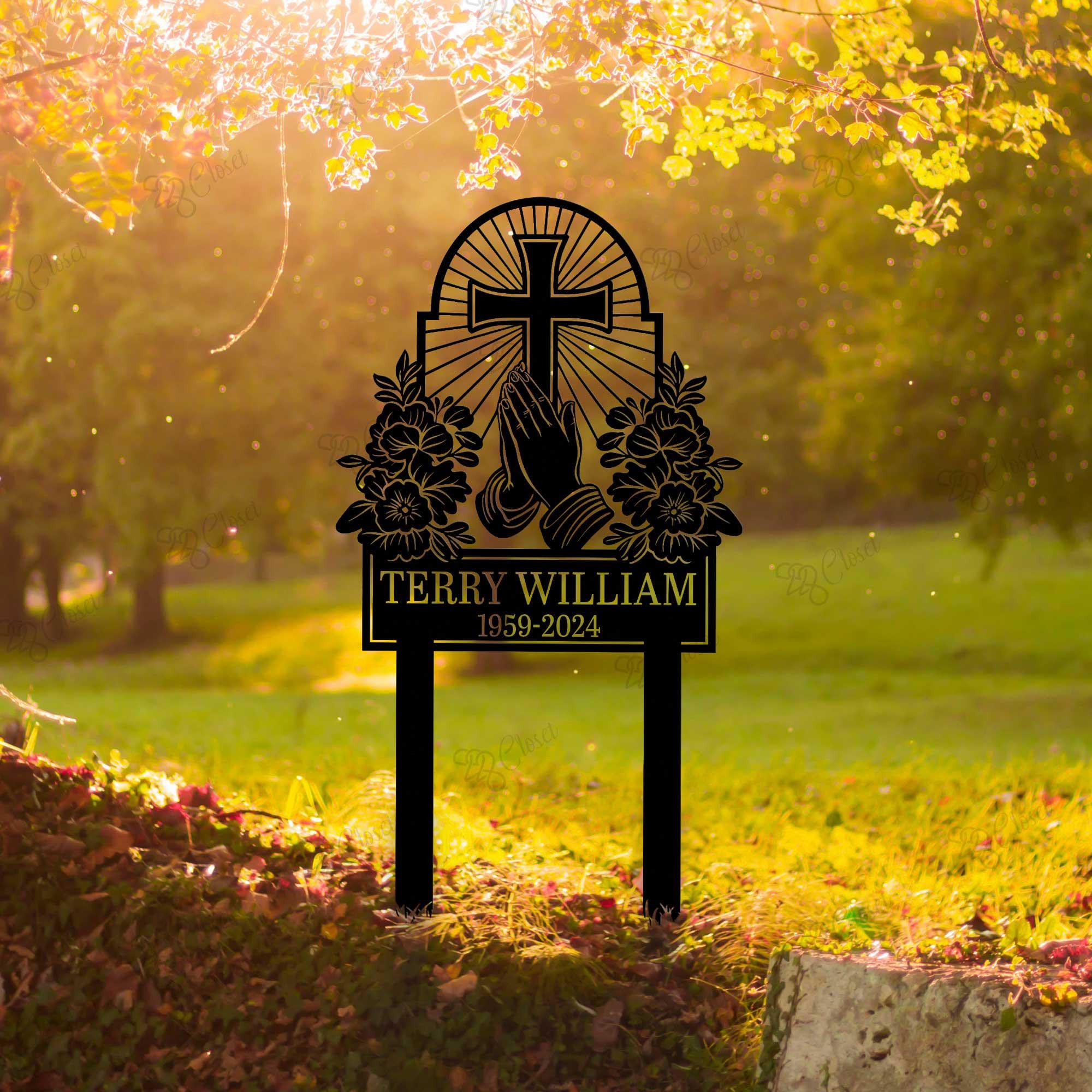 Custom Cross Metal Grave Marker,cross and Praying Hands Memorial Yard ...