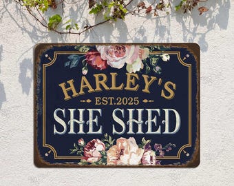 Personalized She Shed Metal Sign,She Shed Wall Sign,Floral She Shed Plaque,Vintage She Shed Metal Wall Art