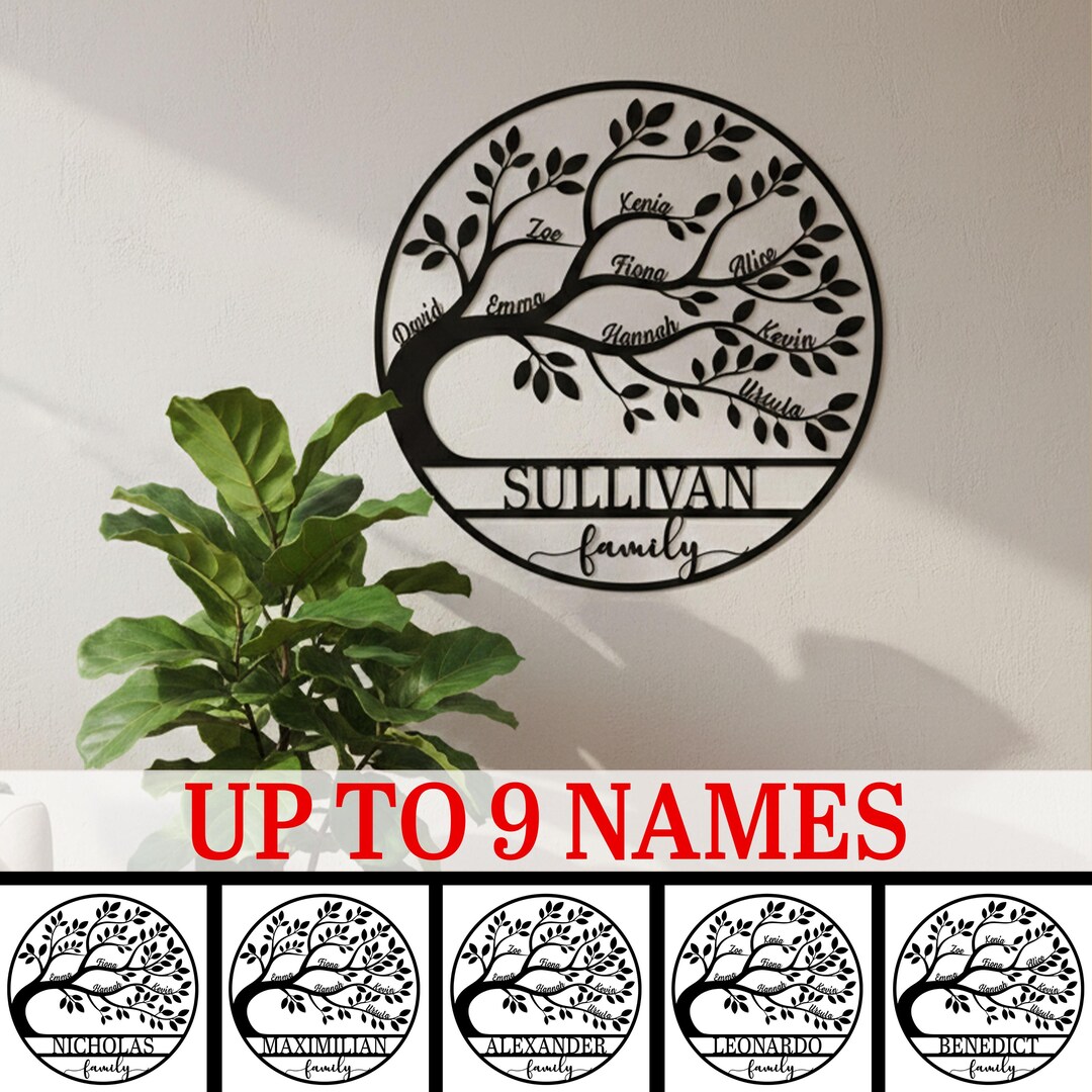 Custom Family Tree Sign Metal Wall Art: Personalized Names Tree of Life ...